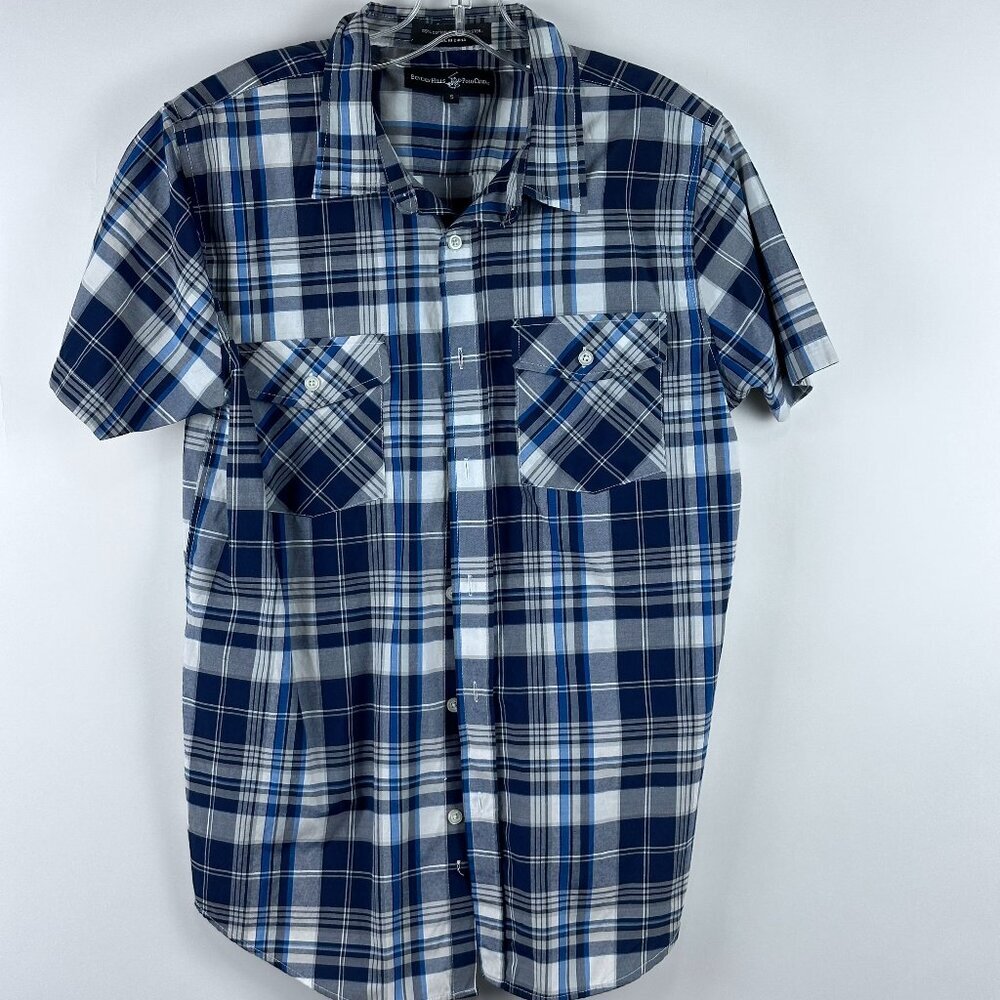 Beverly Hills Polo Club Short Sleeve Plaid Button Down Casual Shirt